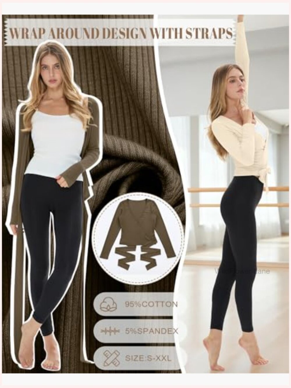3-Pack Women's Long Sleeve Cross Wrap Tie Top Yoga Workout Blouse - Picture 5 of 7